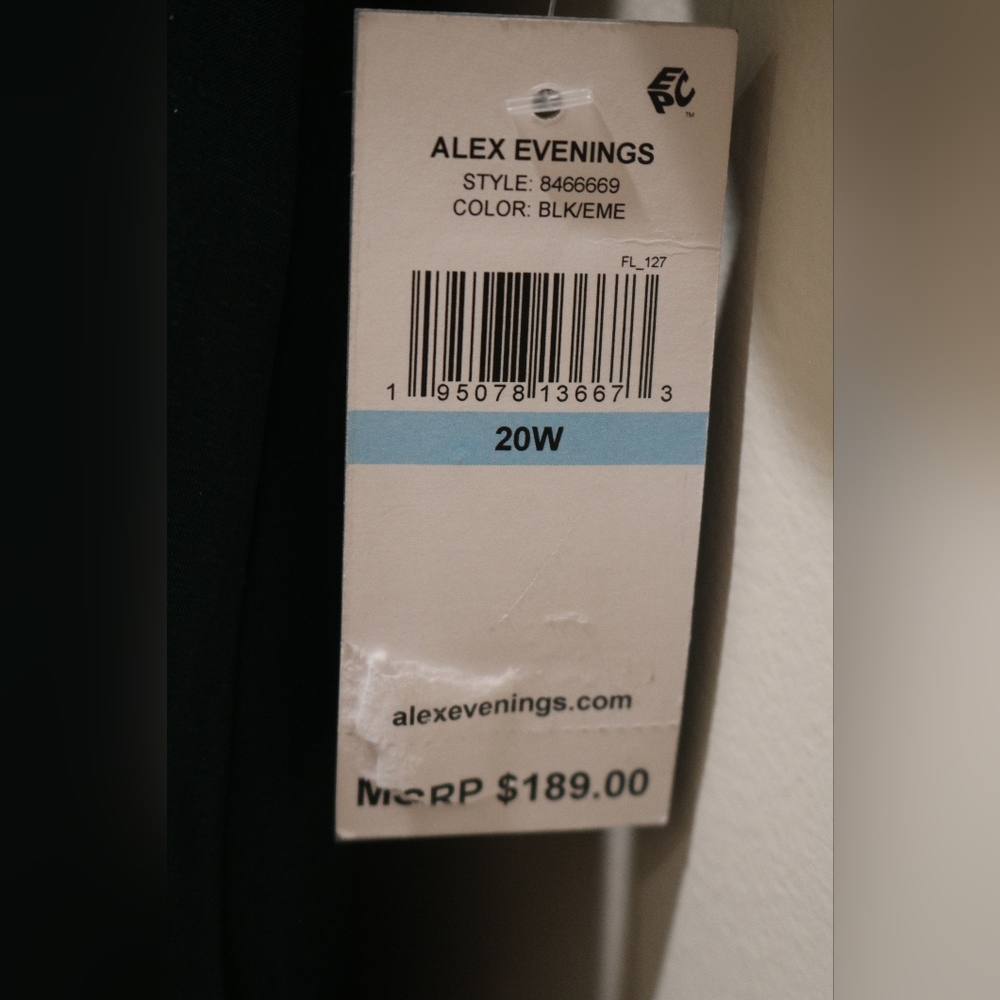 Alex Evenings Plus Size Surplice-Neck Mixed-Media Dress - Black/emerald - Picture 6 of 8